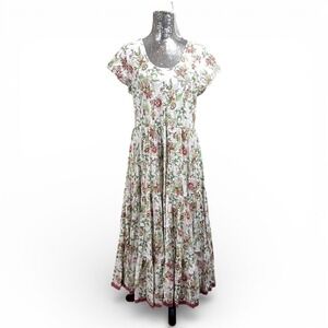 Soft Surroundings Boho Cottagecore Cotton Floral Tiered Maxi Dress Large Party